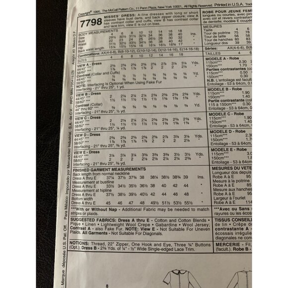 McCall's Misses Dress Sewing Pattern sz 8-22 4159 - uncut - Picture 6 of 9